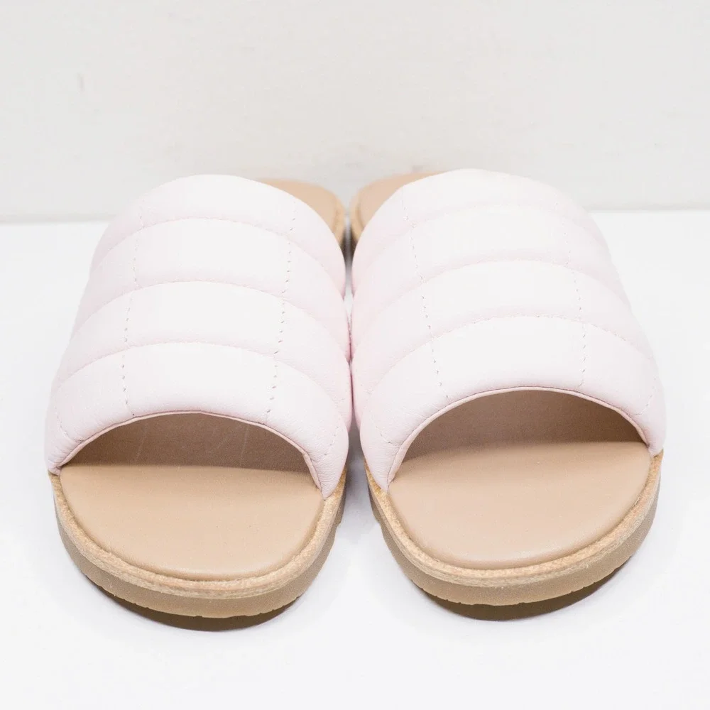 SOREL Ella III‎ Puffy Quilted Leather Slide Sandals Minimalist Pink Sz 6